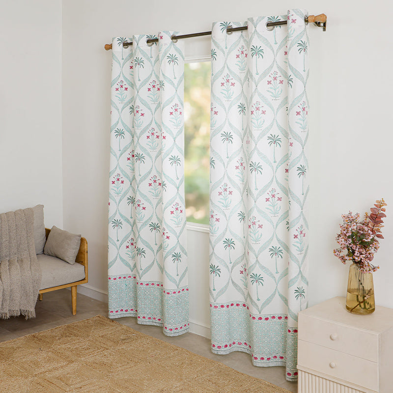 Island Trellis Eyelet Handblock Printed duck Curtain-2