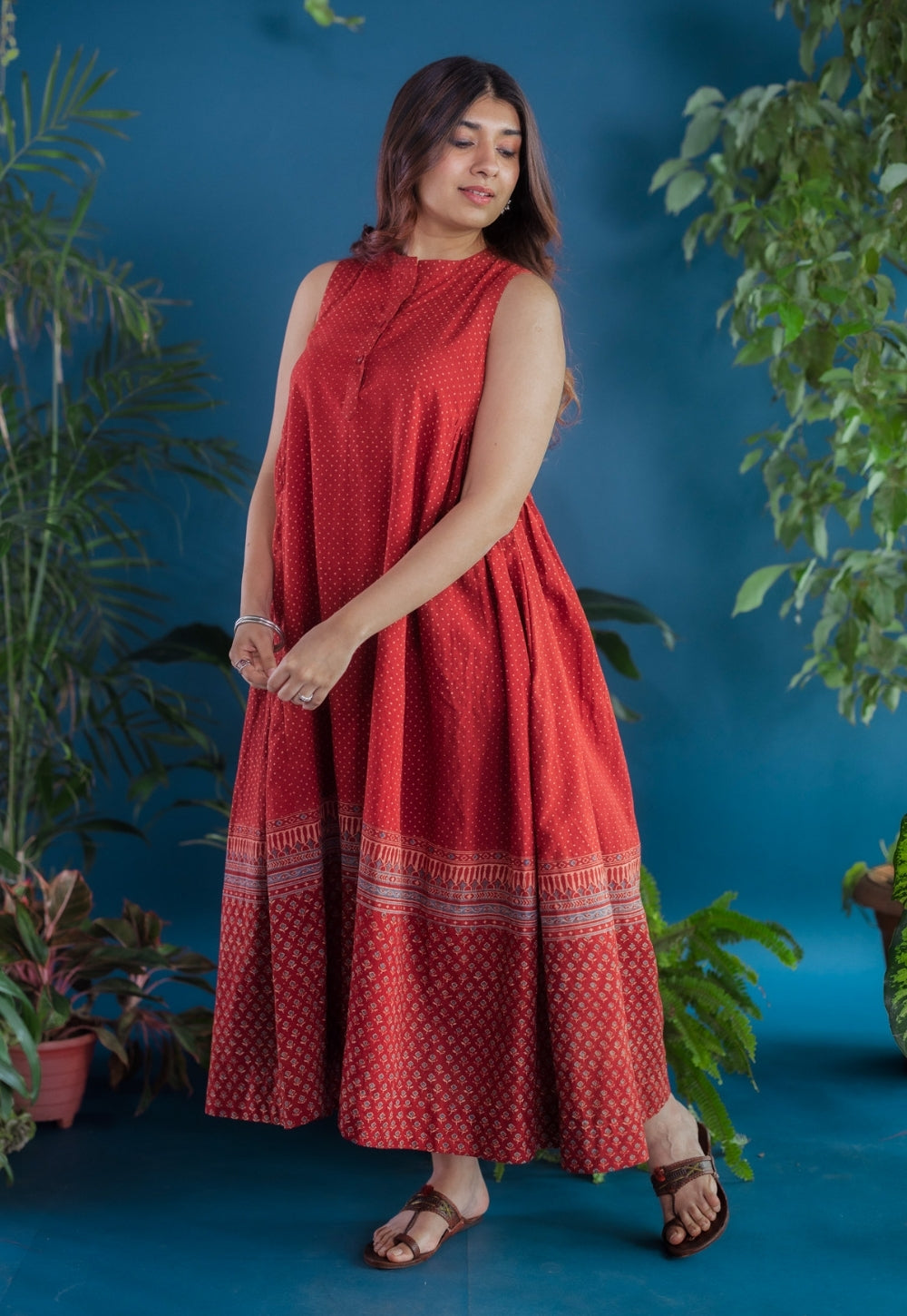 Zivaa Red Ajrakh Cotton A Line Dress