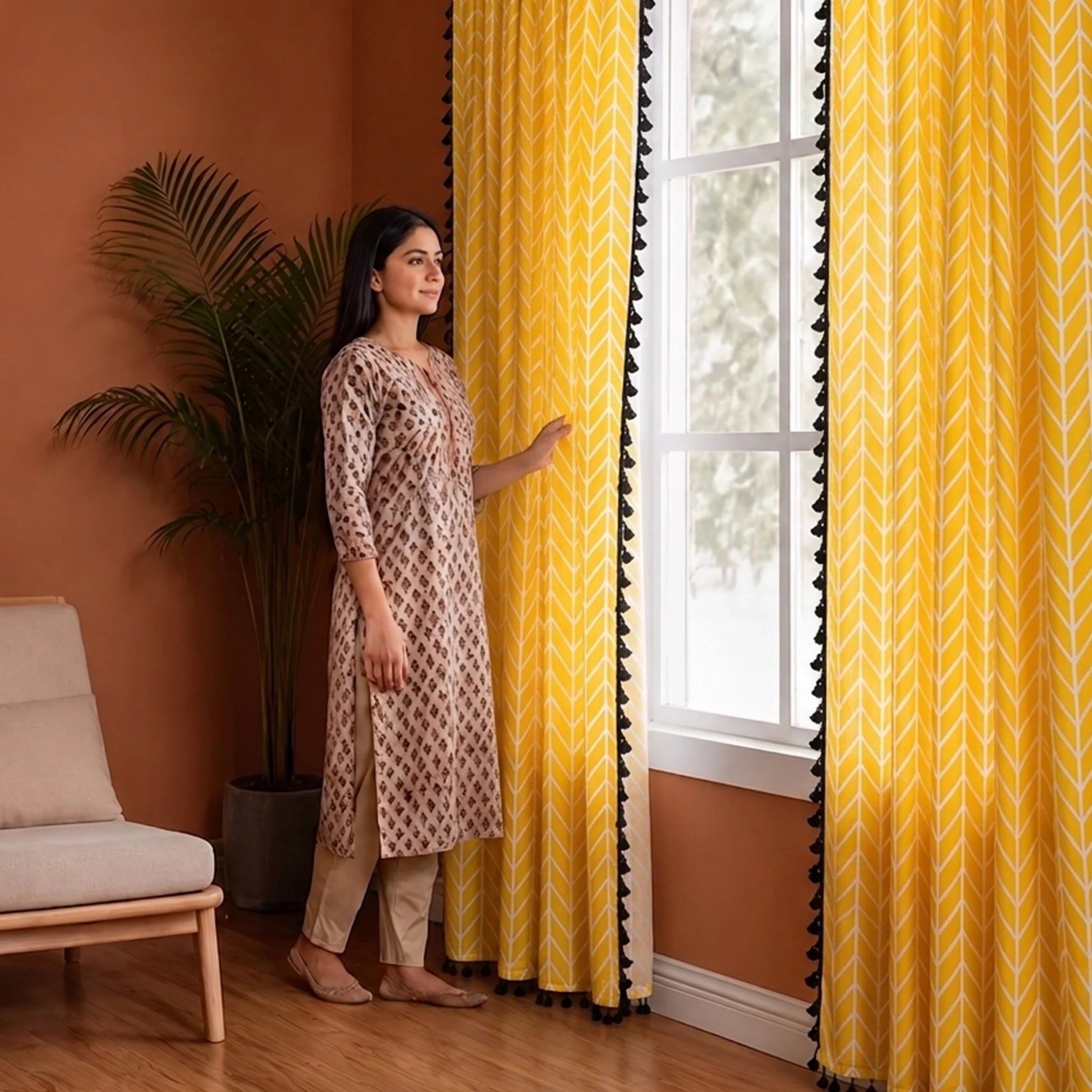 Imprimer Handpicked Aztec - Printed Semi Blackout Rod Pocket Curtain (Yellow)-5