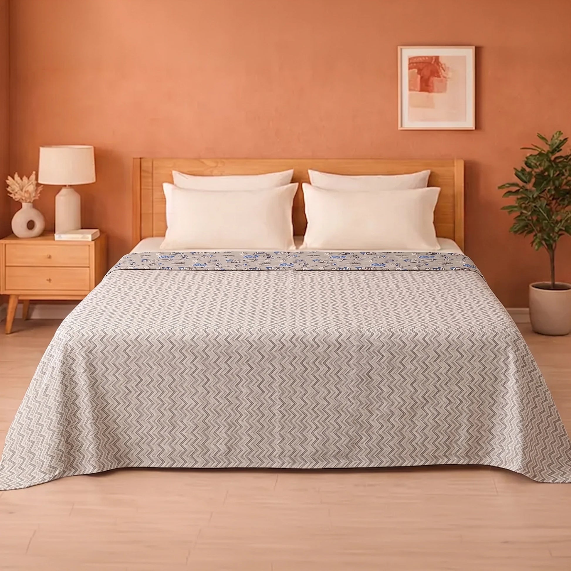 Imprimer Kaleidoscope - Chevron Bloom Printed Dohar (Light Grey & White)-5