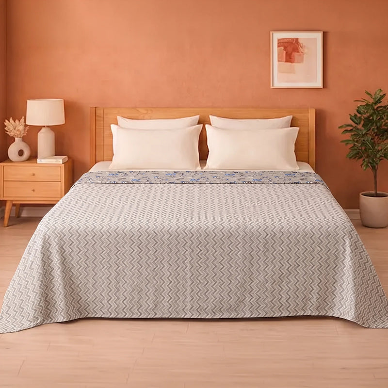 Imprimer Kaleidoscope - Chevron Bloom Printed Dohar (Light Grey & White)-5