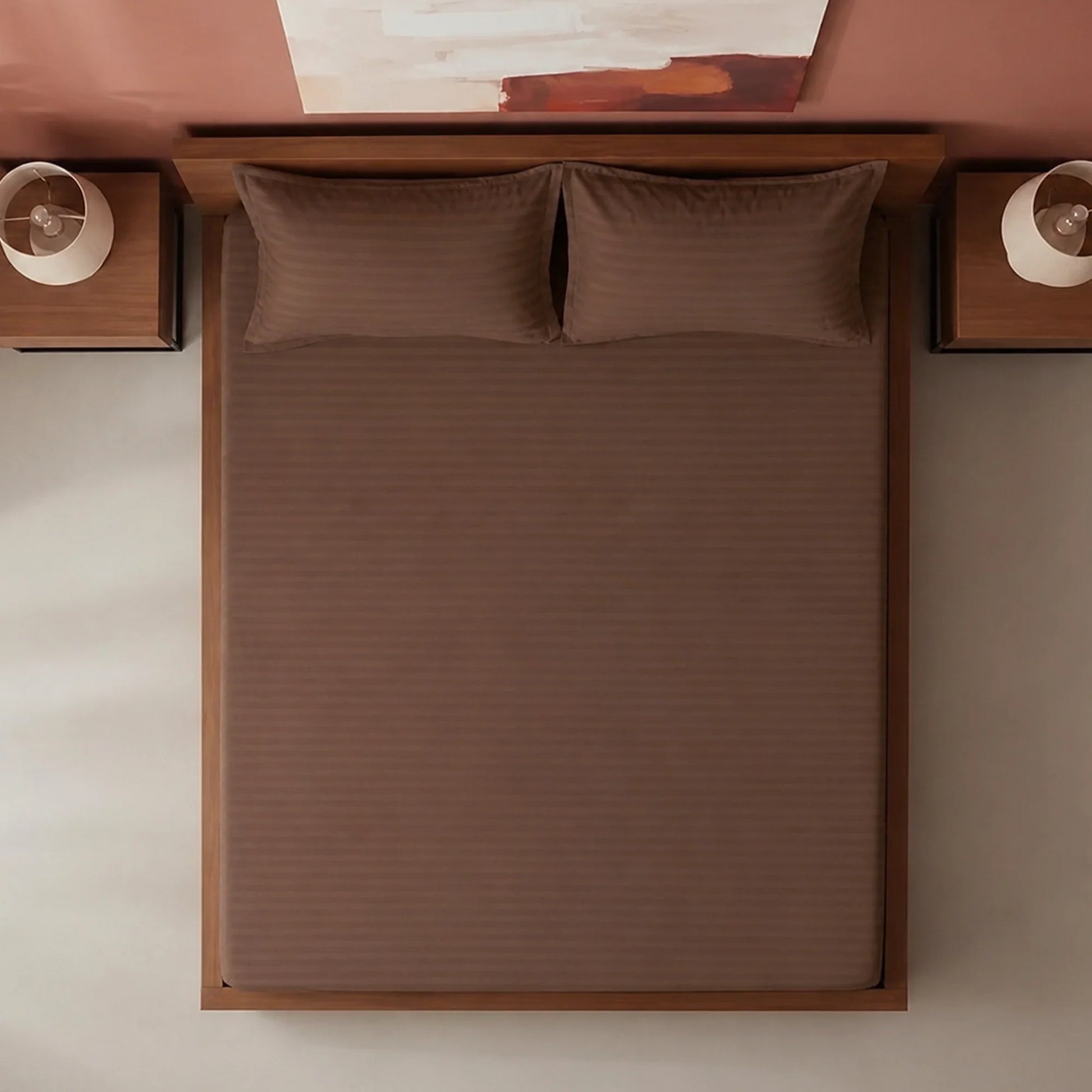 Breton Drift - Satin Stripes Fitted Bedsheet (Brown)-5