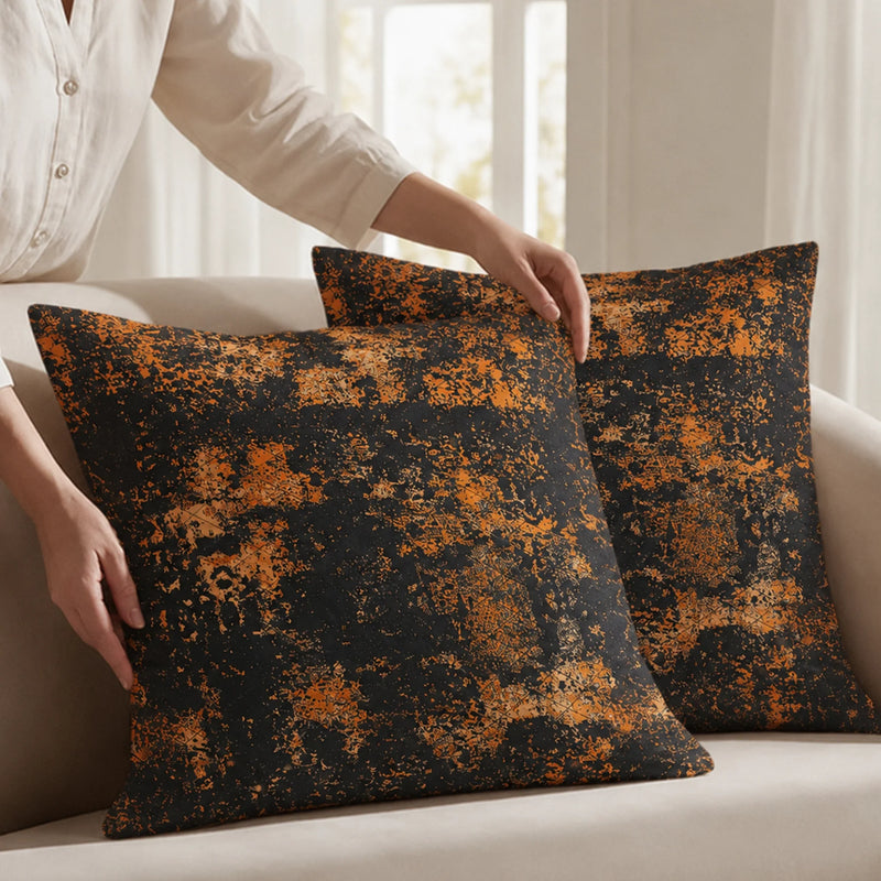 Abstract Pattern Quilted Cushion Cover (Black & Mustard)-5
