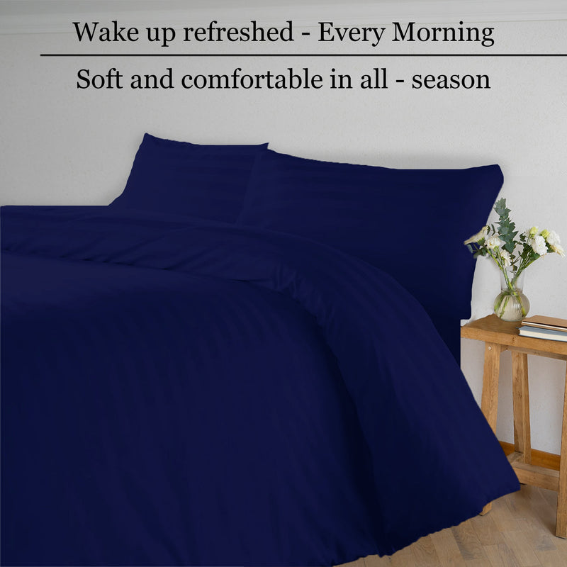 Breton Mellow - Satin Striped Duvet Cover (Navy Blue)-6