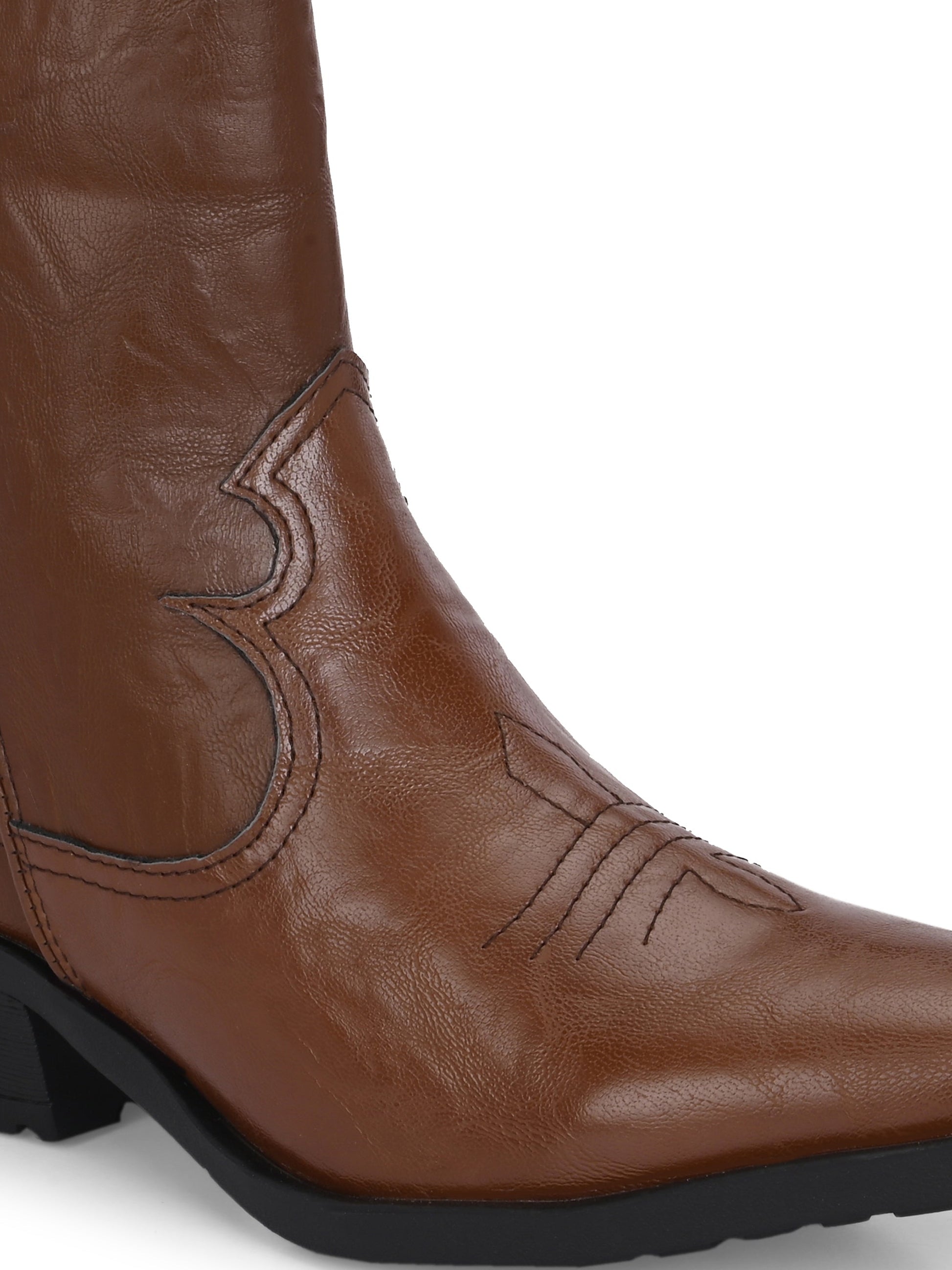 EL PASO Women Faux Leather Casual Slip On Cowboy Boots-20