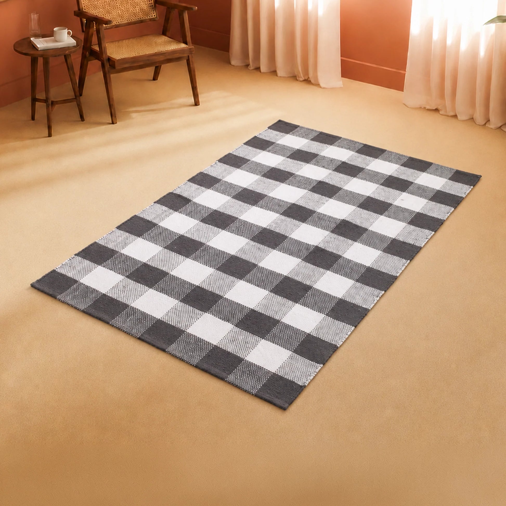 Breton Shadowplay - Plaid Rug (Grey & White)-6