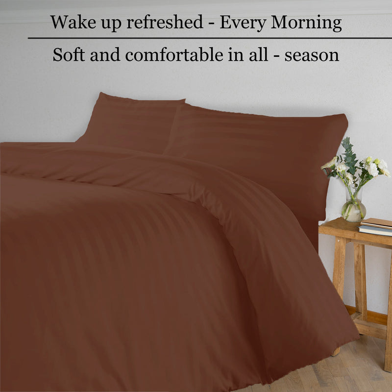 Breton Mellow - Satin Striped Duvet Cover (Brown)-5