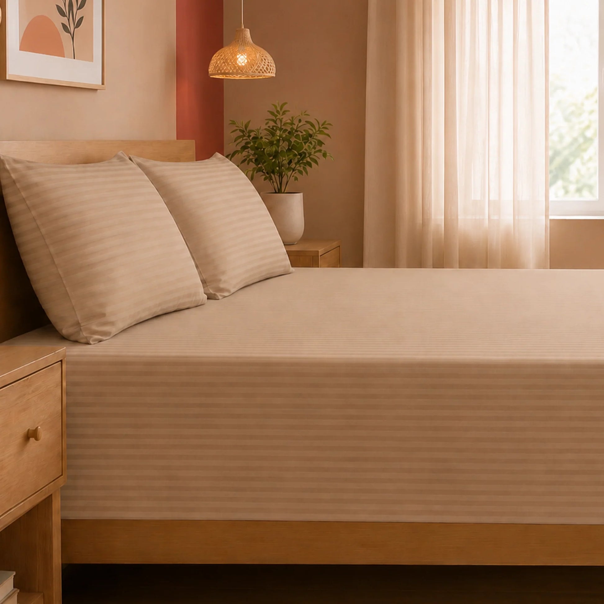 Breton Nap - Satin Stripe Bedsheet (Taupe)-5