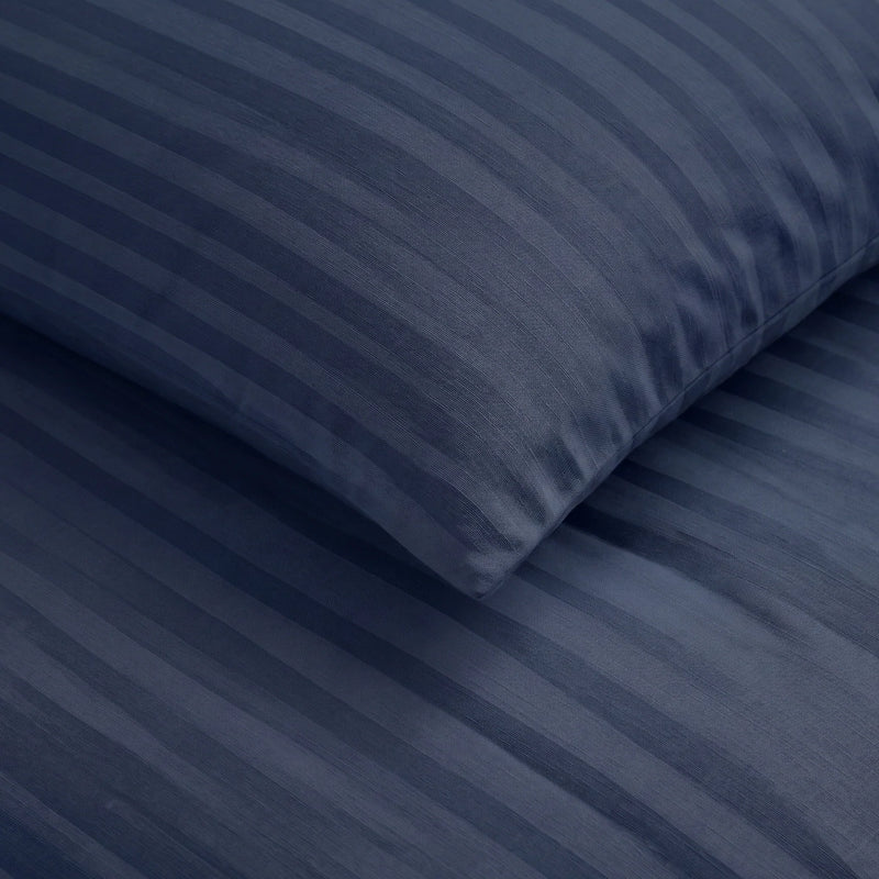 Breton Mellow - Satin Striped Duvet Cover (Navy Blue)-5