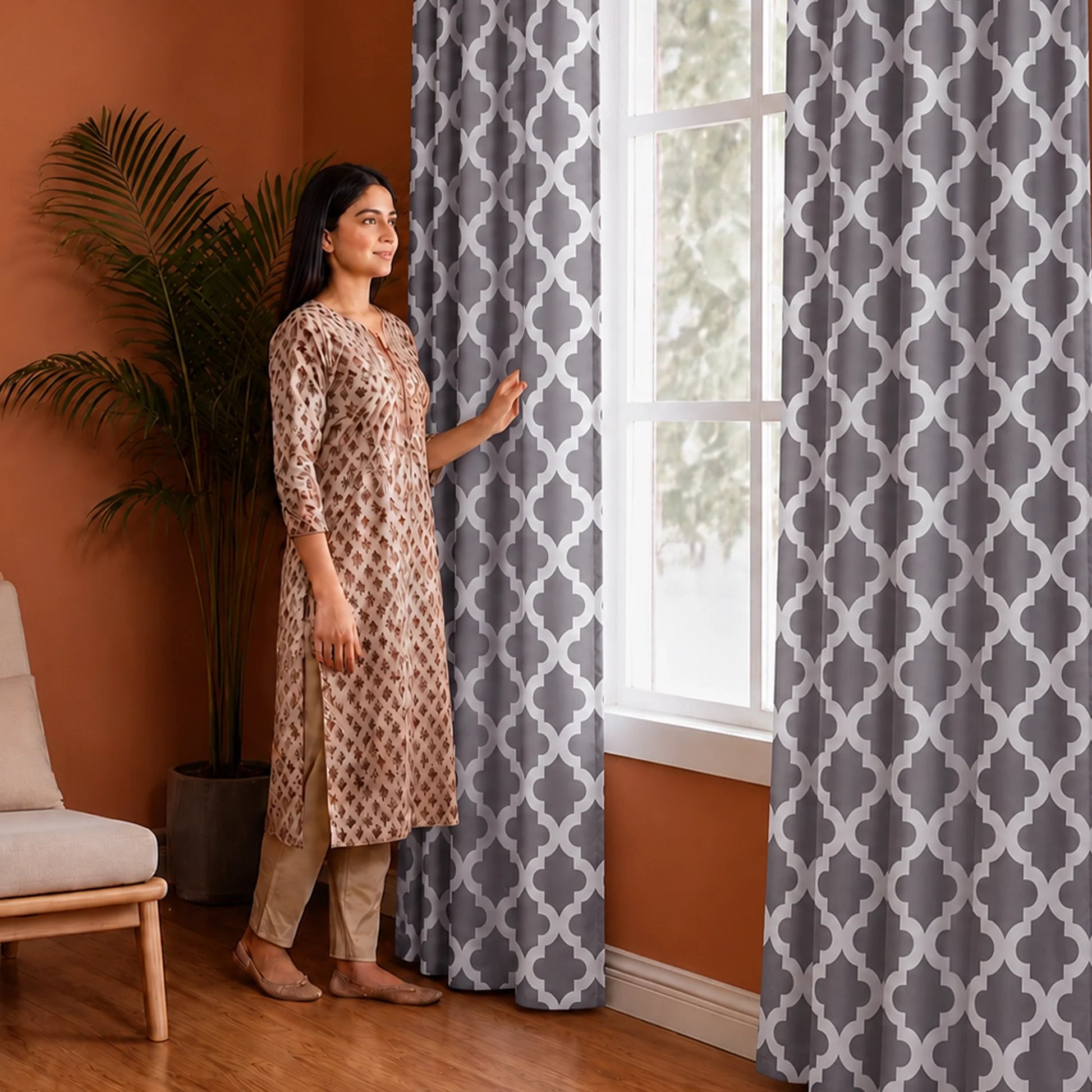 Imprimer Quatrefoil Printed Semi Blackout Curtain-5