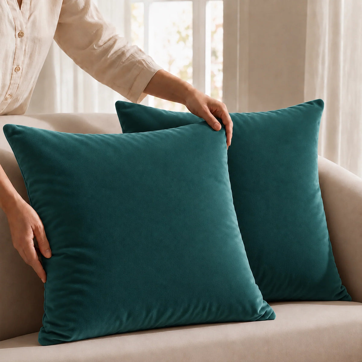 Fort Royal - Velvet Solid Dye Cushion Cover (Rama Green)-5