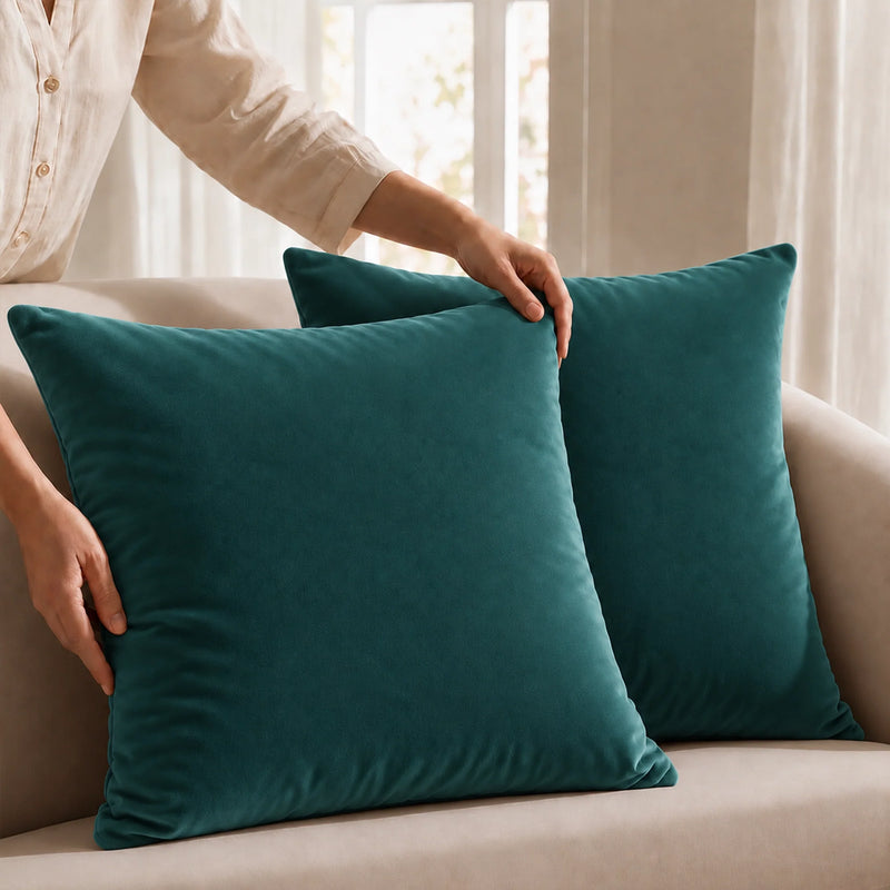 Fort Royal - Velvet Solid Dye Cushion Cover (Rama Green)-5