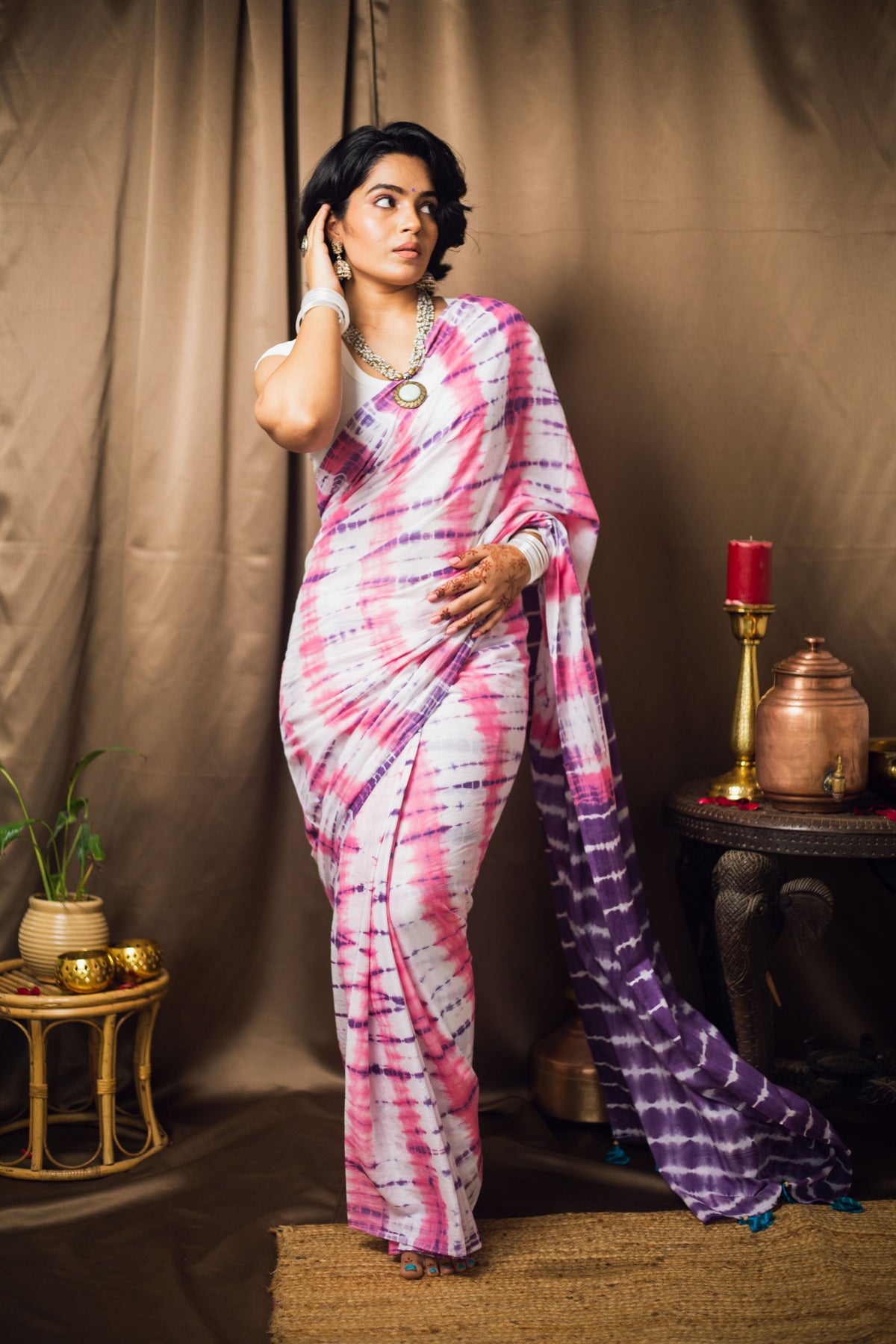 Cotton Mul Tie Dye Saree Berry Bloom-5