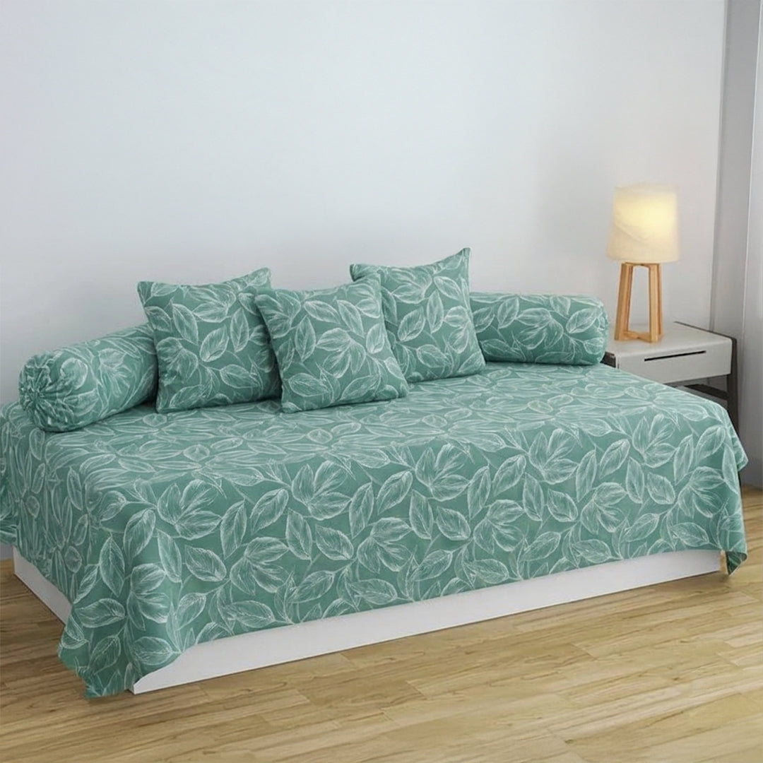 Aqua Blue Floral Diwan Cover Set-5