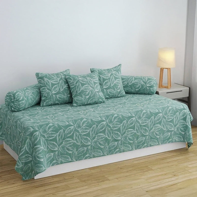 Aqua Blue Floral Diwan Cover Set-5