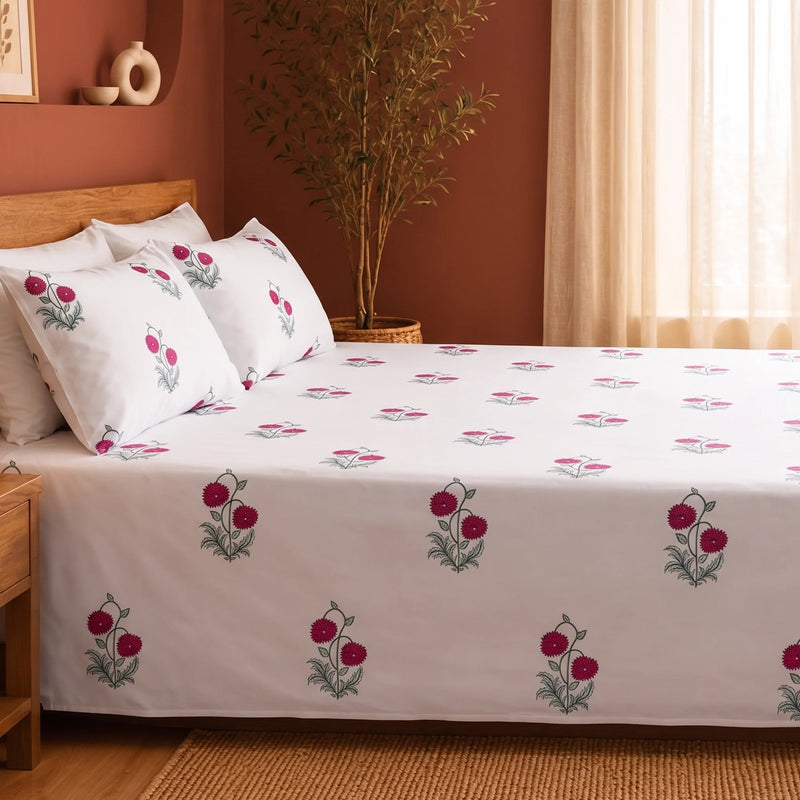 Imprimer Vignette - Floral Printed Bedsheet (Red)-5