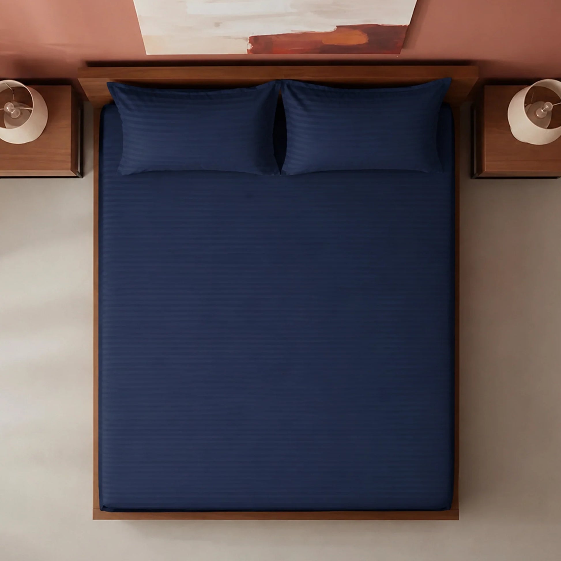 Breton Drift - Satin Stripes Fitted Bedsheet (Dark Blue)-5