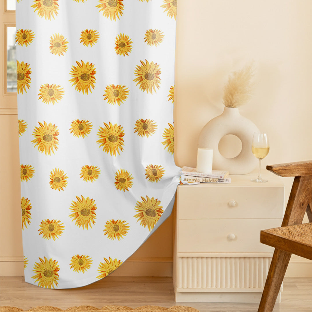 Yellow Sunflower Printed Eyelet Duck Curtain-3