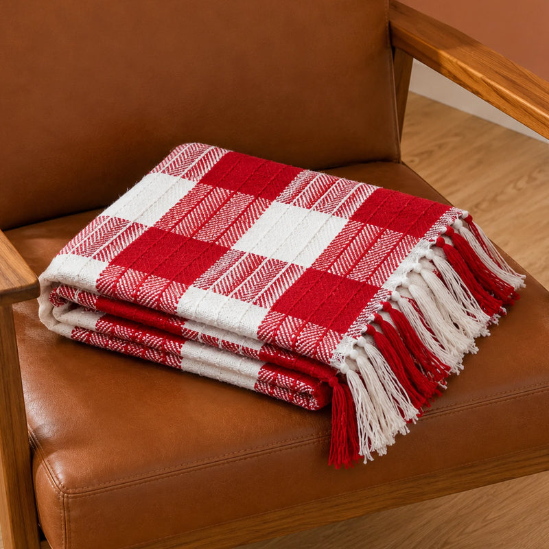 Red Plaid - Cotton Woven Throw-7