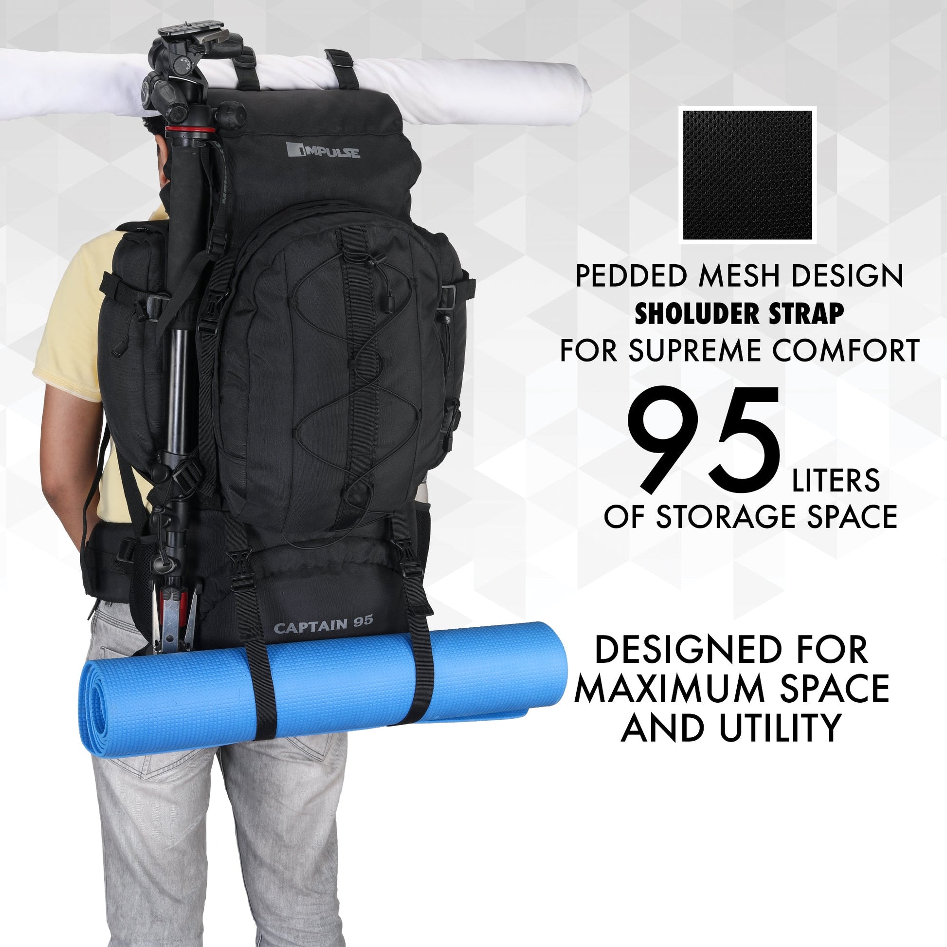 95 Litres Impulses Impulse Captain Black Trekking bag-5