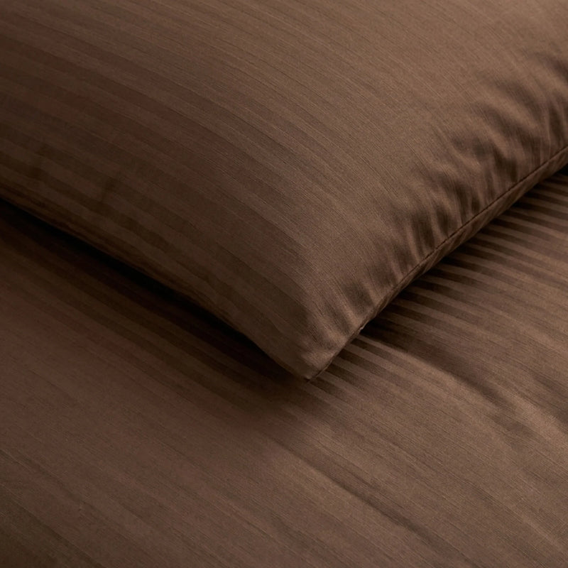 Breton Mellow - Satin Striped Duvet Cover (Brown)-5