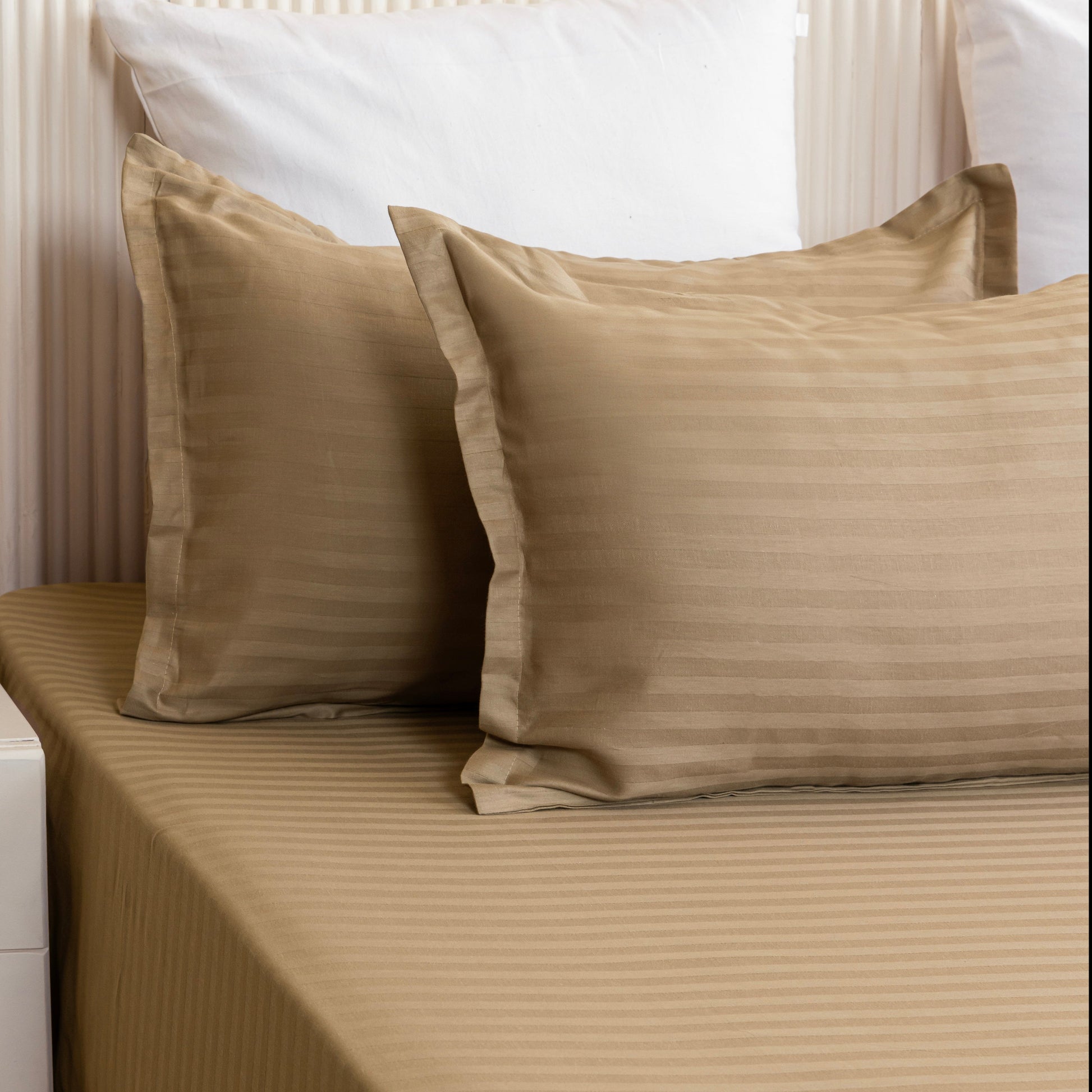 Breton Nap - Satin Stripe Bedsheet (Taupe)-6