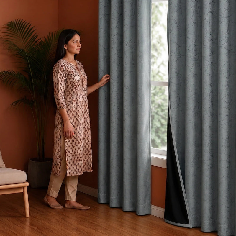Fort Essential Abstract - Eyelet Black Backing Blackout Curtain (Grey)-5