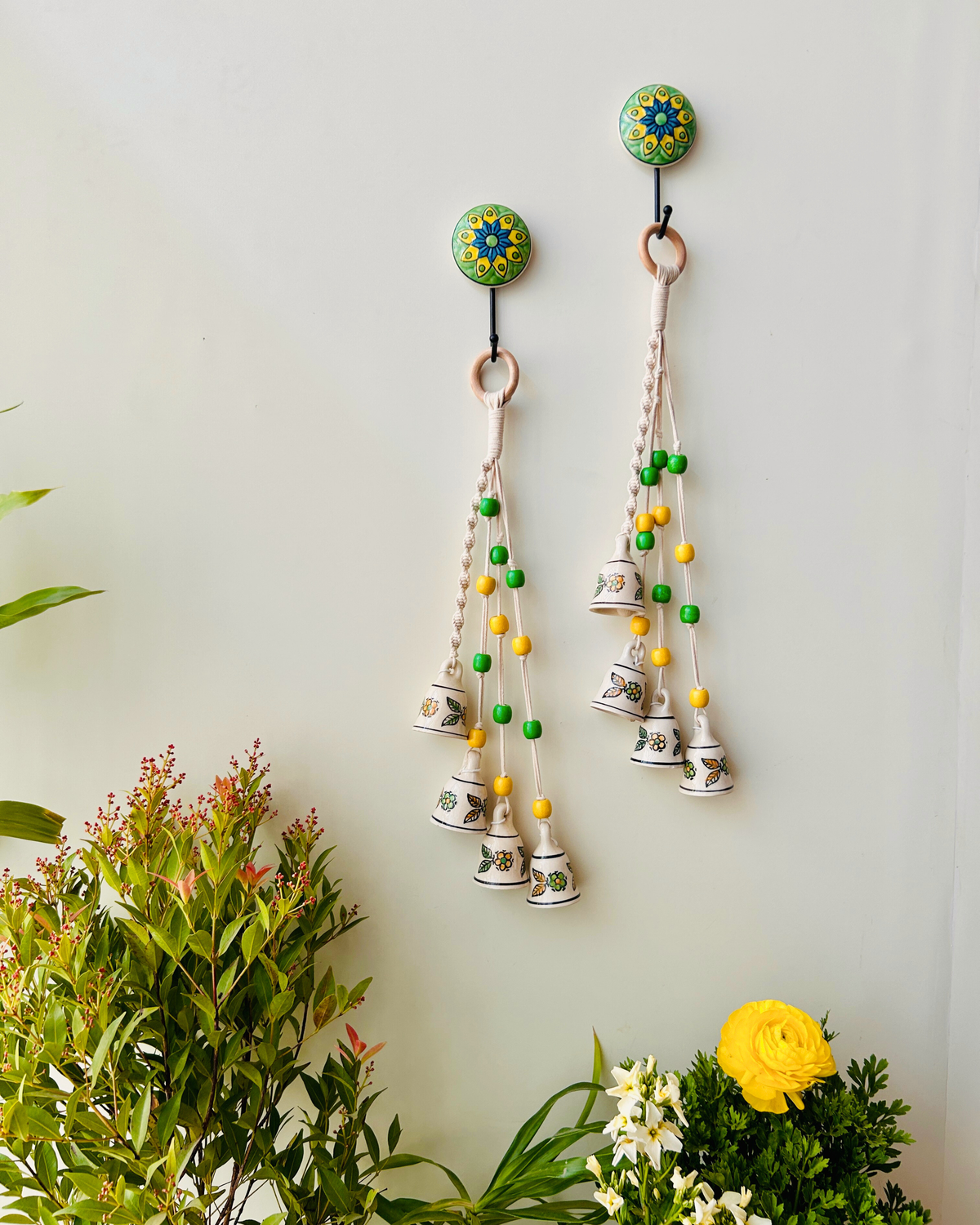 AMALTAS | Handmade Ceramic Symphony Bell Chimes | Bunch of 4 (mini) bells with Ceramic Hooks