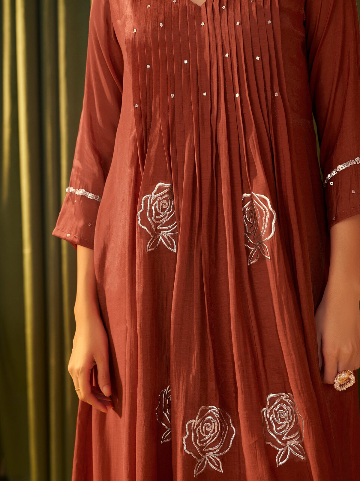 Advika Maroon Mul Chanderi Suit Set