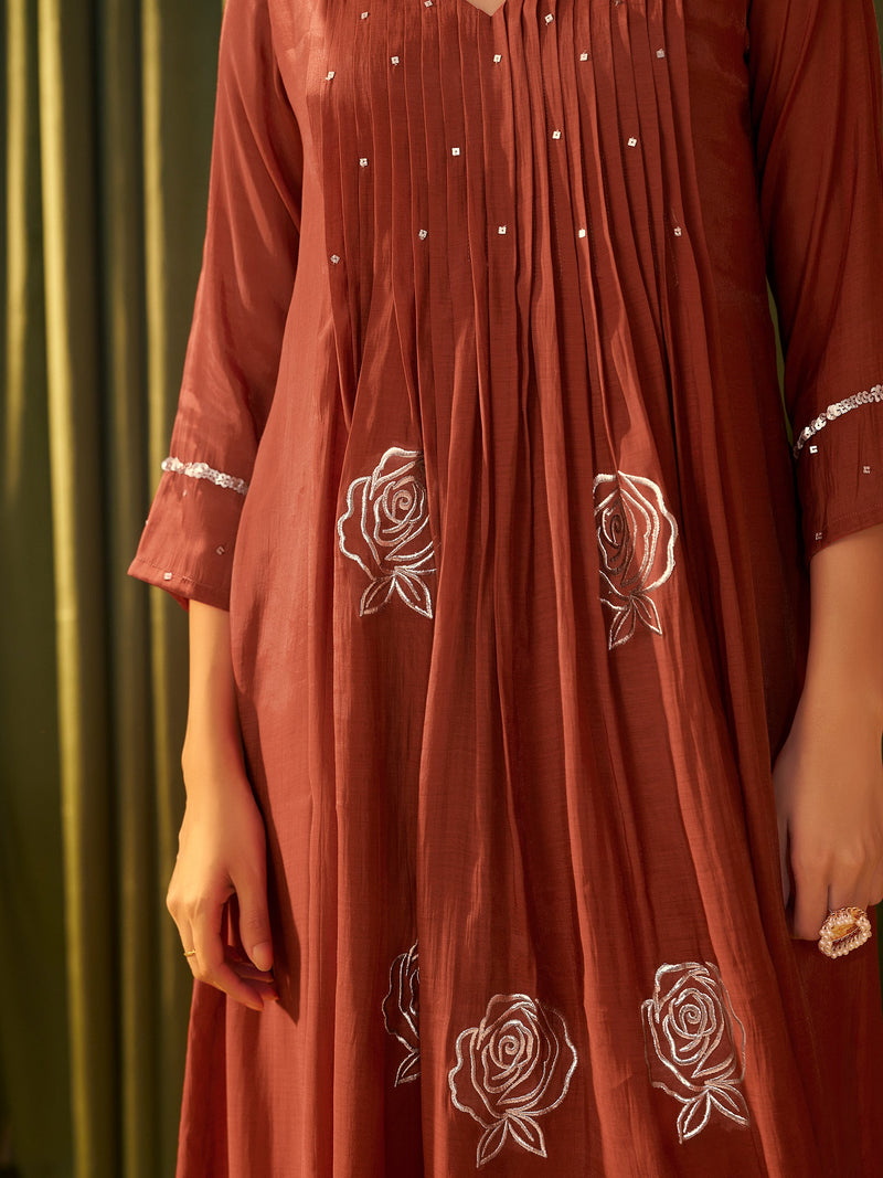 Advika Maroon Mul Chanderi Suit Set