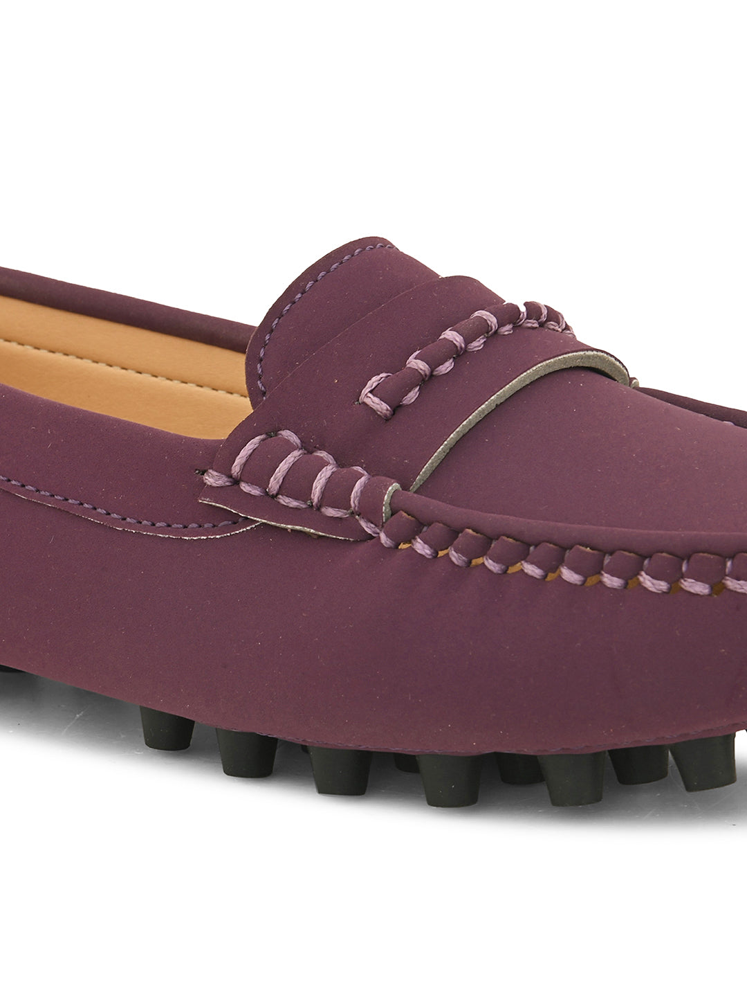 Women Solid Loafers With Thread Detailing-2