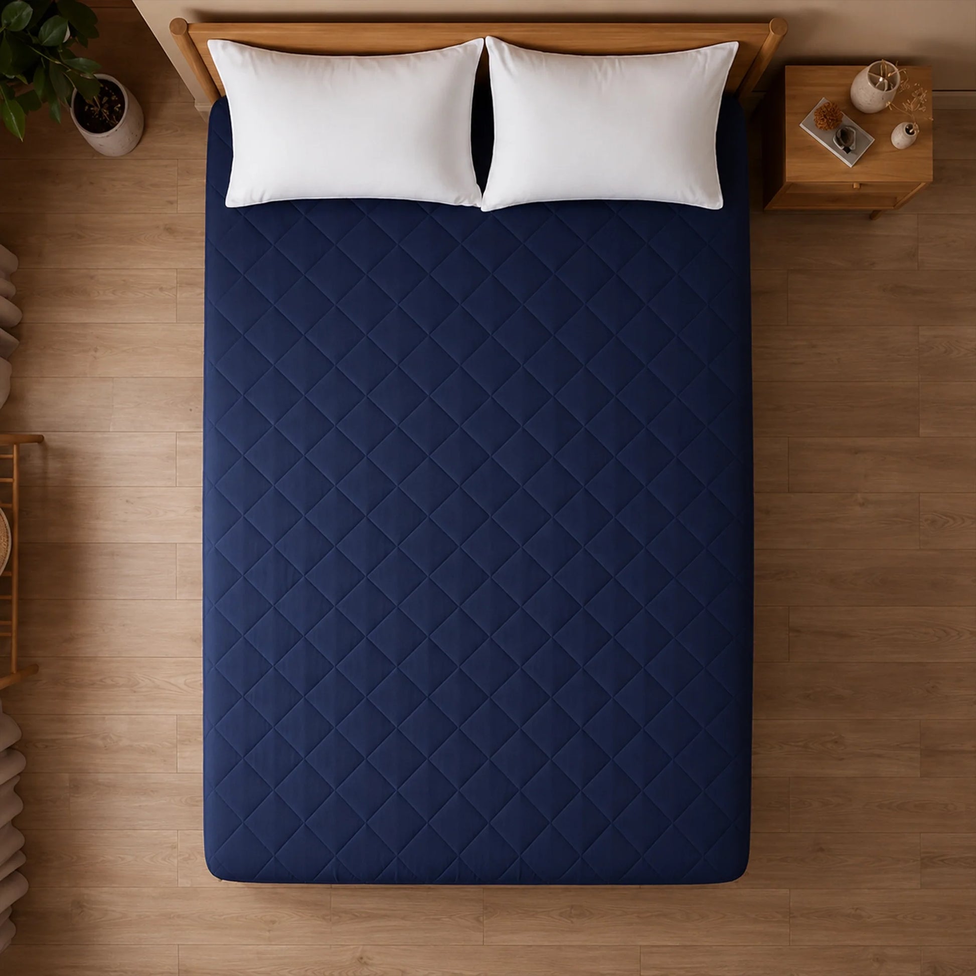 Ombre - Pure Shield Solid Quilted Mattress Protector (Navy Blue)-5