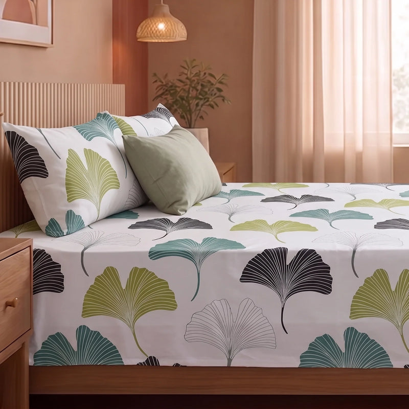 Imprimer Ginkyo - Floral Printed Bedsheet (Blue & Green)-5