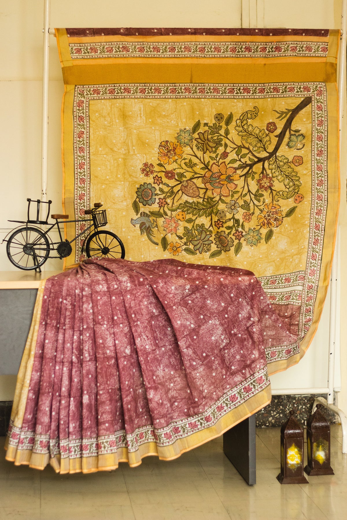 Cotton Kasavu Saree,Tree of Life Design • Wine⁸-4