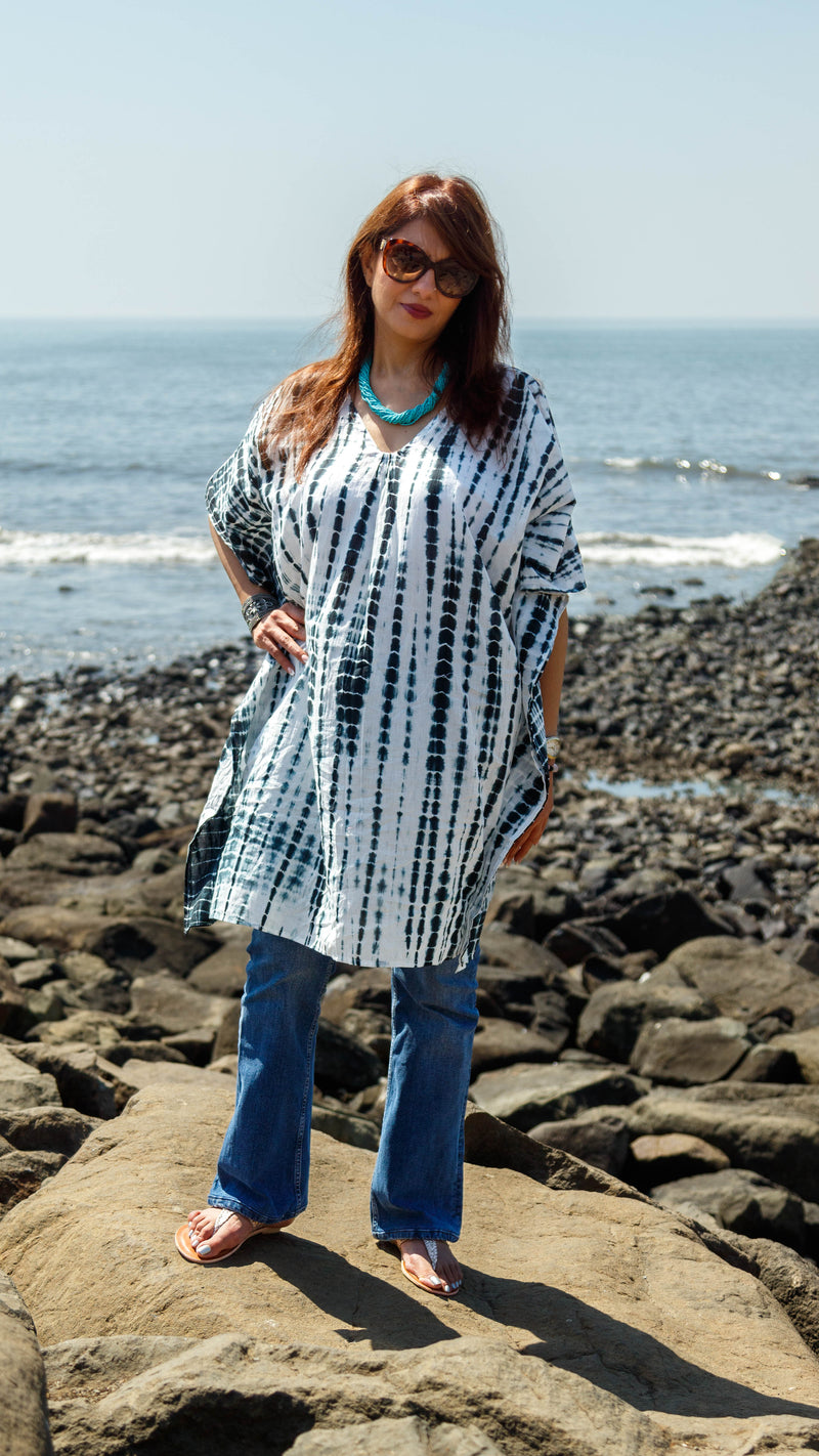 Tie-Dyed Cotton Mul Kaftan Tunic/ Dress · Zebra-7