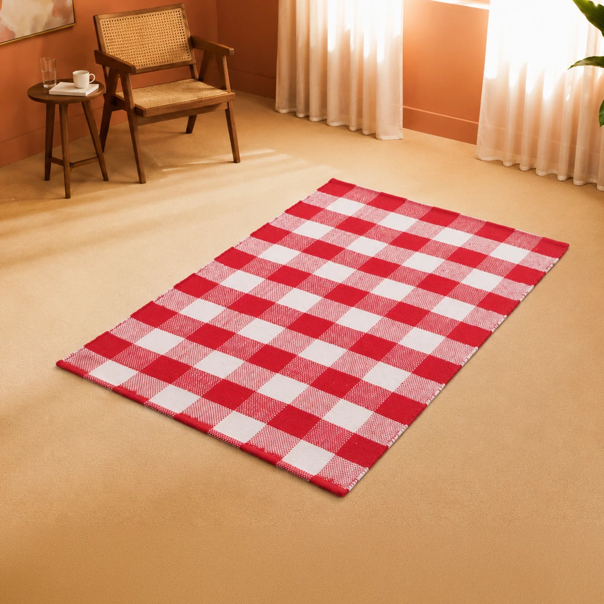 Breton Shadowplay - Plaid Rug (Red & White)-6