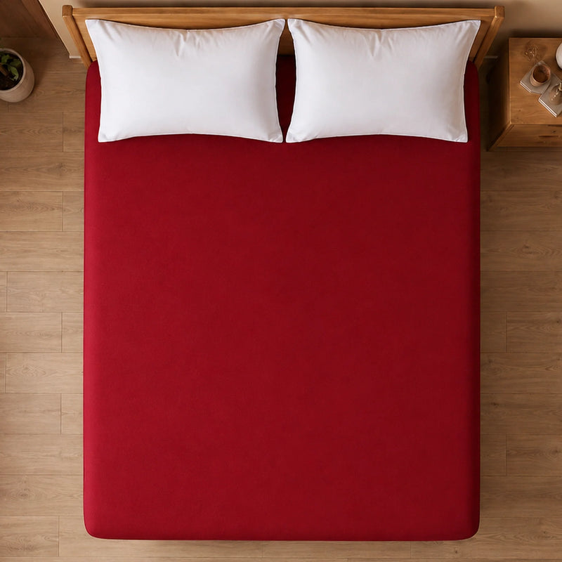 Fort - Terry Solid Mattress Protector (Maroon)-5