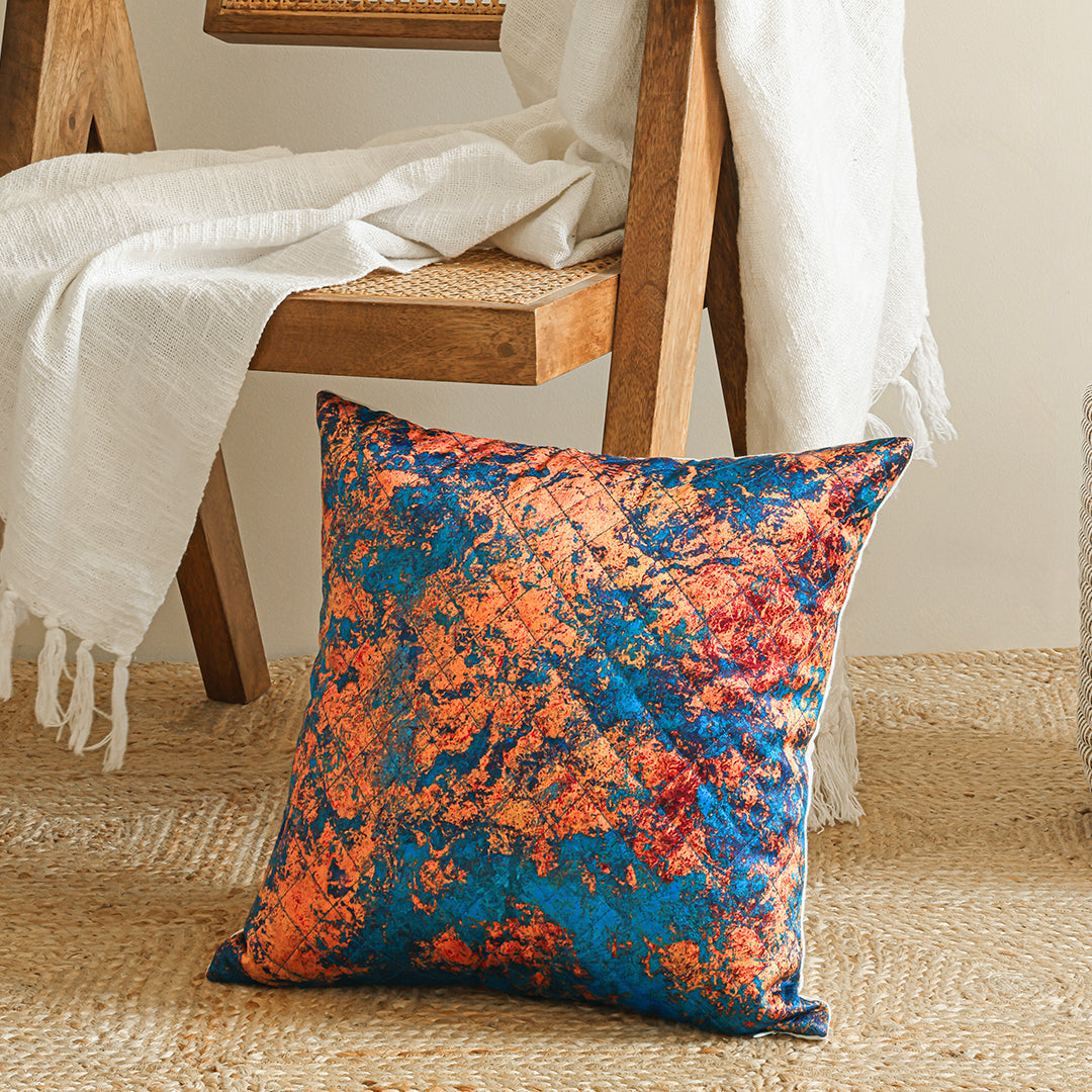 Abstract Pattern Quilted Cushion Cover (Turquoise & Mustard)-6