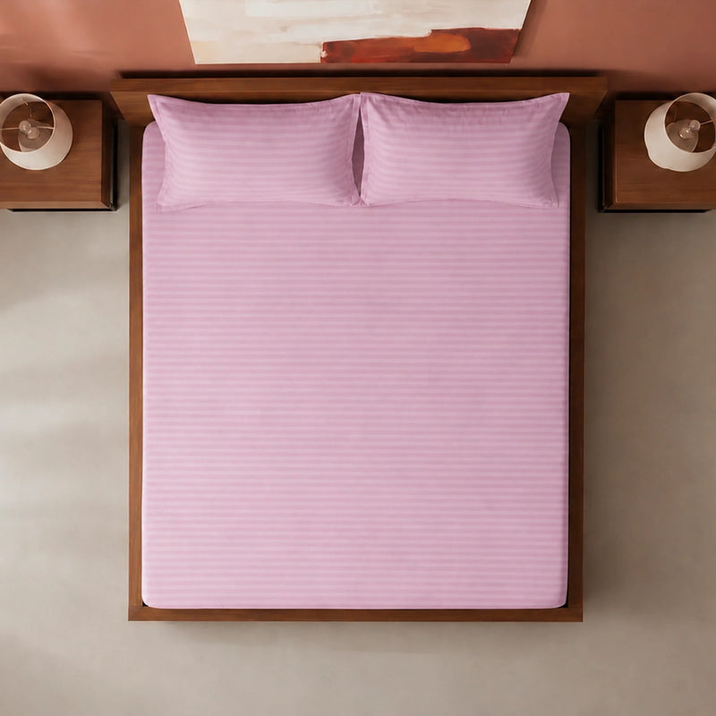 Breton Drift - Satin Stripes Fitted Bedsheet (Baby Pink)-5