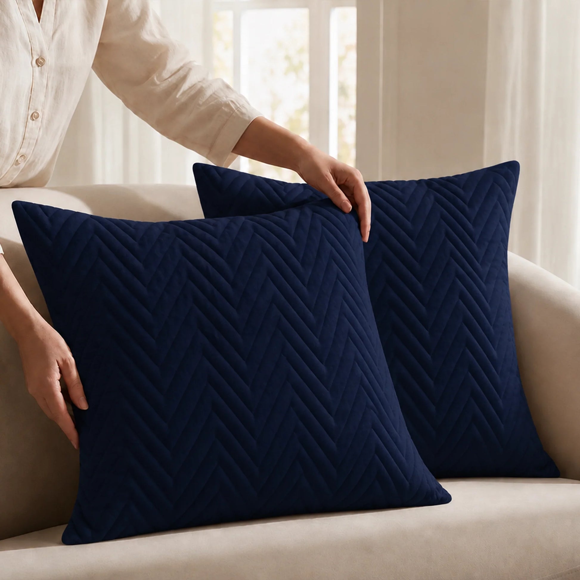 Fort Sawtooth - Quilted Velvet Cushion Cover (Navy Blue)-5