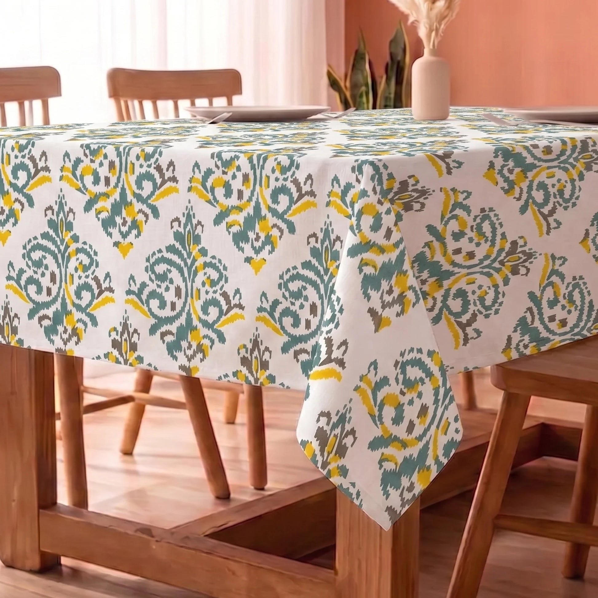 Imprimer Ikat - Printed Dining Table Cover (Yellow)-5