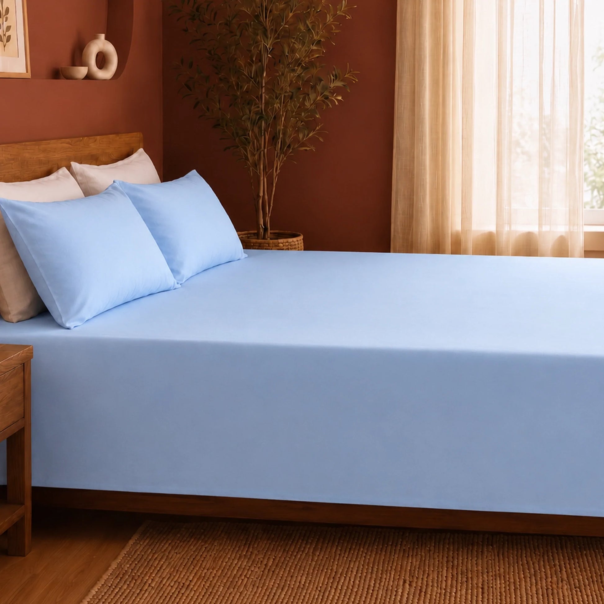 Fort Nightingale - Solid Bedsheet (Sky Blue)-5