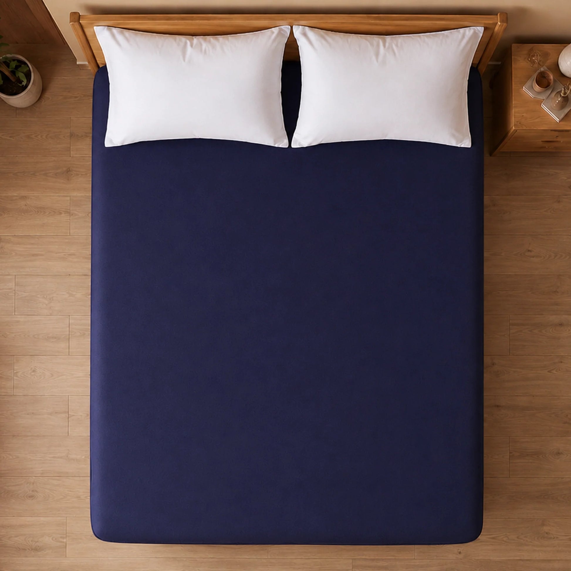Fort - Terry Solid Mattress Protector (Navy Blue)-5