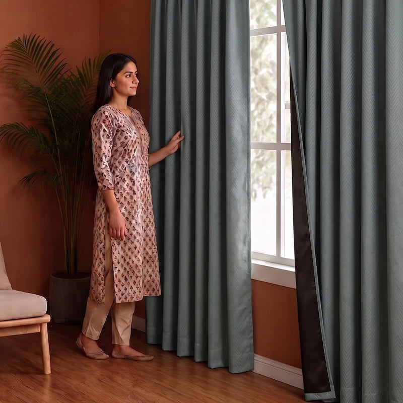 Fort Essential Embossed - Rod Pocket Black Backing Blackout Curtain (Grey)-5