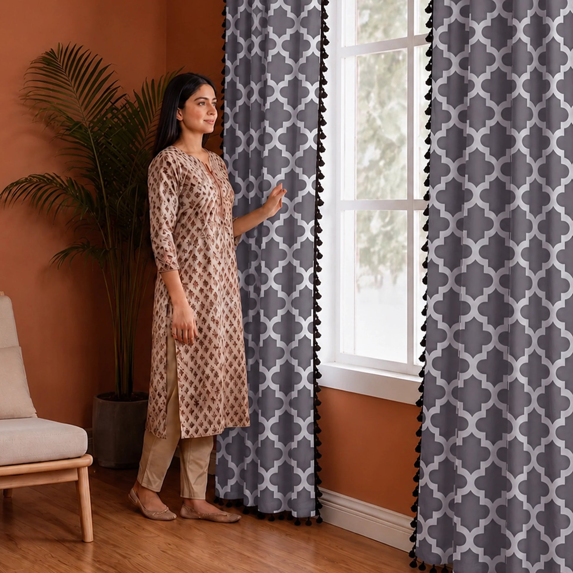 Imprimer Handpicked Soleil - Rod Pocket Printed Semi Blackout Curtain (Grey)-5