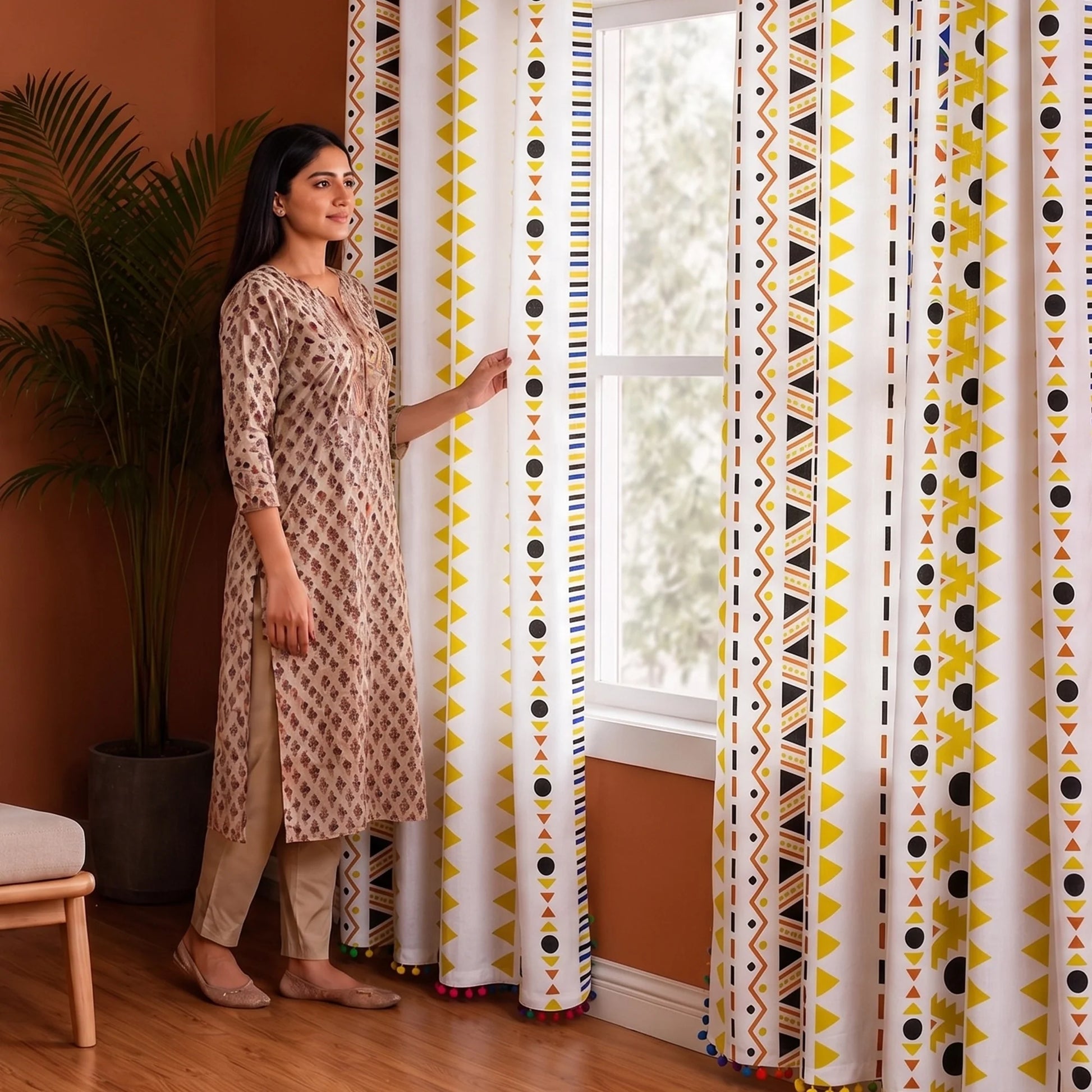 Imprimer Handpicked Santo - Printed Semi Blackout Curtain (Yellow)-5