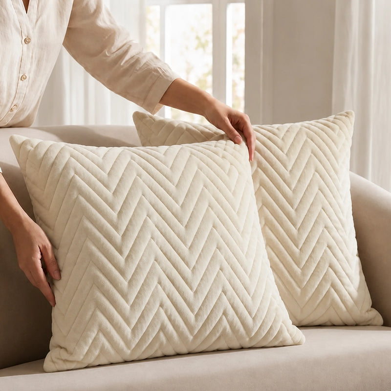 Fort Sawtooth - Quilted Velvet Cushion Cover (Ivory)-7