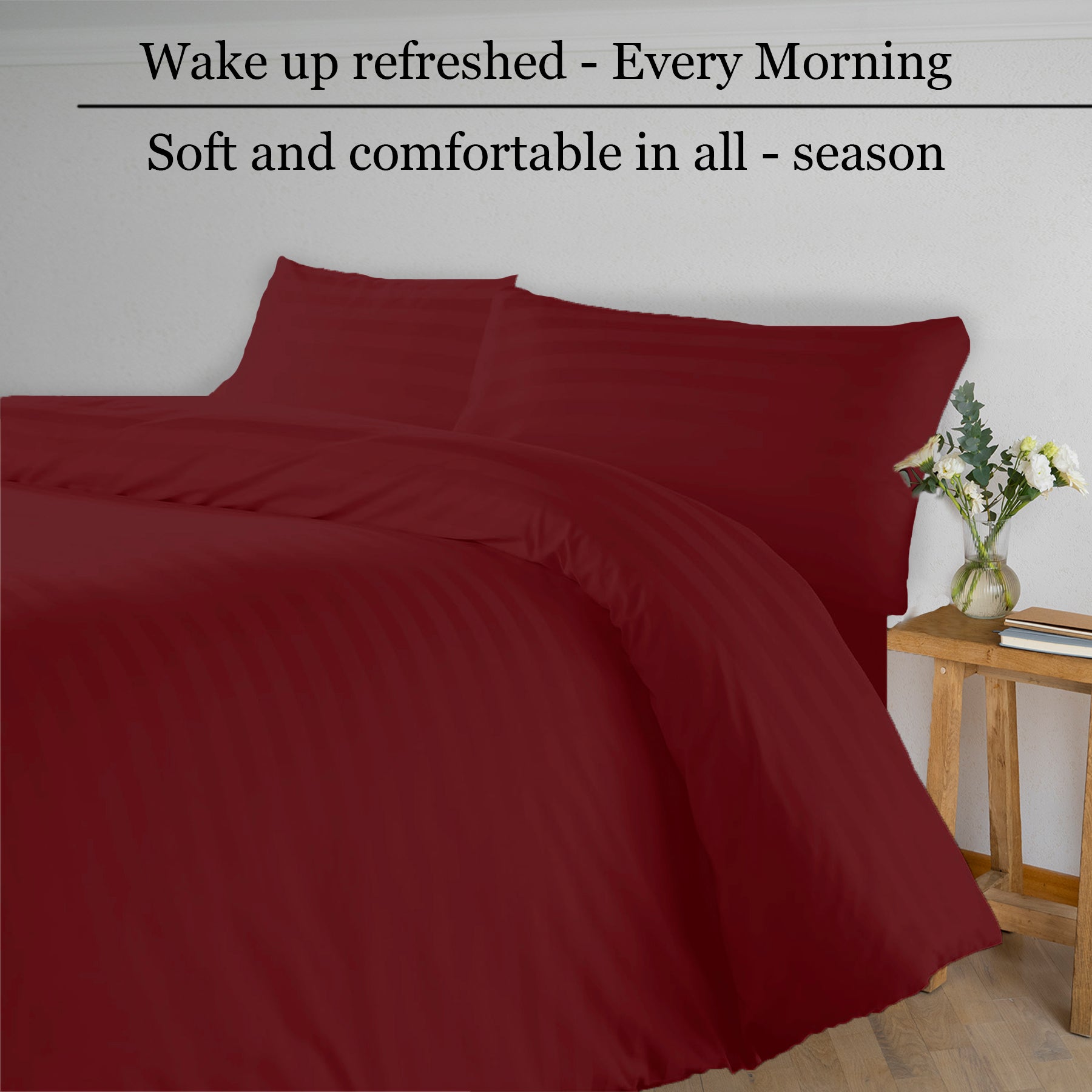 Breton Mellow - Satin Striped Duvet Cover (Maroon)-5