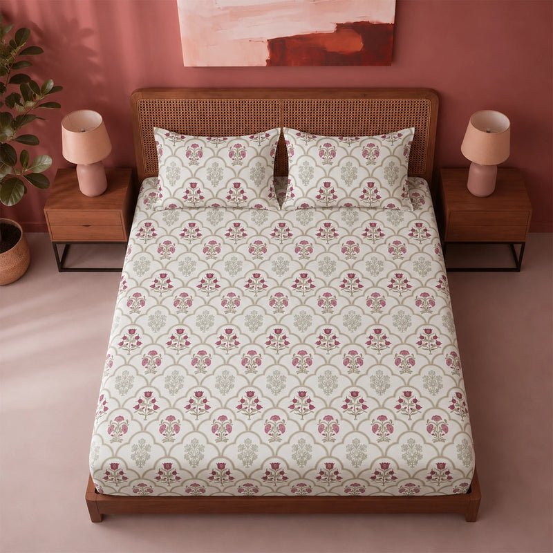 Spring Buds Pink - White Floral Fitted Sheet-5