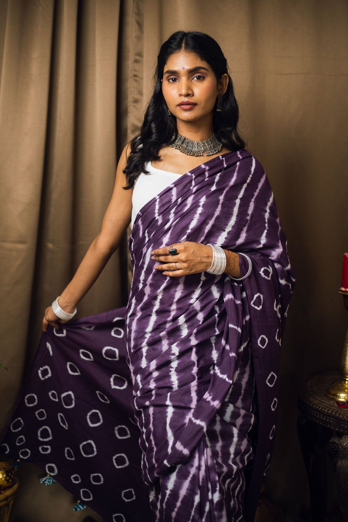 Cotton Mul Tie Dye Saree Jamun Leheriya-9